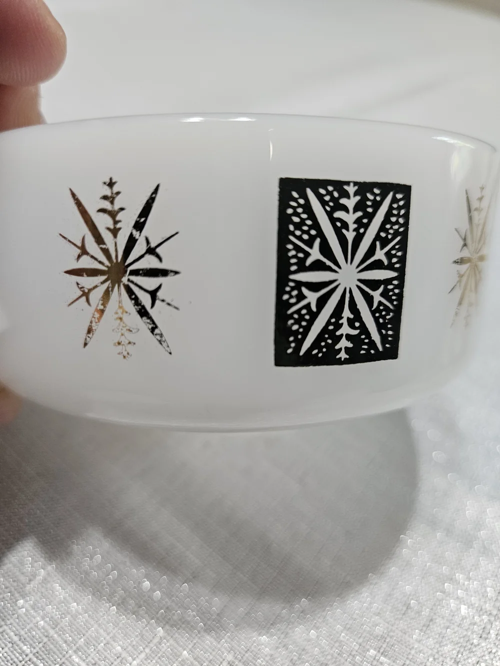 Federal Glass Atomic Starburst Milk Glass Bowl